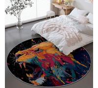 Tapis Rond 100 cm Rond Poil Court Noir Tapis, Dos Antidérapant Moquette de Sol Décoratif Style Abstrait Lion Vibrant - Rond pour Salon Chambre
