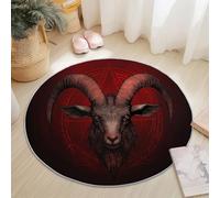 Tapis Rond 100 cm Rouge Foncé Tapis de Salon Lavable en Machine Tapis Mystérieux Tête De Chèvre Chambre Doux Descente de Lit AntidéRapant Decoration Chambrel Mangerded