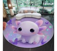 Tapis Rond 100 cm (Round) Lavable Antidérapant Dessins animés Fantastique Animaux de Compagnie, Tapis Doux Salon Chambre Moquette Courte Facile d’Entretien Violet