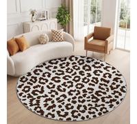 Tapis Rond 100 cm, Tapis Salon Moderne Lavable Doux Poil Ras avec Animal Vintage Léopard Tacheté Guépard Marron Blanc, Dessous antidérapant, idéal pour Chambre et décoration intérieure