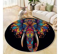 Tapis Rond 100cm Lavable Machine, Moquette Antidérapante Poil Bas Style Mandala Wind, Motif Éléphant de Dessin animé Doux pour Salon, Chambre, Cuisine, Nursery, Bureau