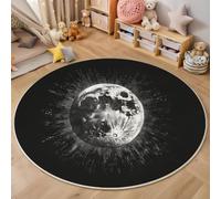 Tapis Rond 100cm Noir Salon Chambre Rug Lavable en Machine Tapis Chambre Adulte Doux Astronomie rétro Lune et Ciel étoilé Descente de Lit AntidéRapant Decoration Chambrel Mangerded