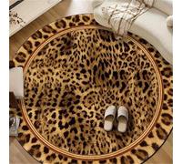 Tapis rond - 110 cm - Antidérapant - Tapis décoratif à poils courts - Pour salon, chambre à coucher - Motif imprimé léopard unique - Marron jaunâtre