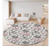Tapis Rond 120 cm À Fleur Rétro pour Salon, Antidérapant et Poil Court | Tapis Rond à À Fleur Indien Liane, Moquette Doux et Lavable en Machine pour Chambre Descente de Lit, Rose