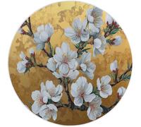 Tapis Rond 120 cm Aquarelle Plantes d'amandiers Fleurs Tapis De Salon Lavable en Machine, Doux Résistant Antidérapant Moquette De Sol en Flanelle pour Chambre Bureau Cuisine - Or