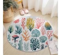 Tapis Rond 120 Cm Brise De L'Océan Algues Corail - Confectionné en Flanelle Et Polyester, Confortable, Lavable, Anti-Dérapant, Résistant À La Décoloration Et Usage Quotidien Vert