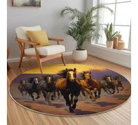 Tapis Rond 120 Cm Cheval Course Crépuscule Marron - Ultra-Doux en Laine Fine Et Polyester, Antidérapant, Facile À Nettoyer, Résistant À L’Usure, Design Élégant