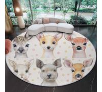 Tapis Rond 120 cm Flanelle Douce Tapis, Aquarelle Pois Animaux Cerf Circulaire Salon Chambre Imprimé Antidérapant Intérieur Tapis de Décoration, Abricot