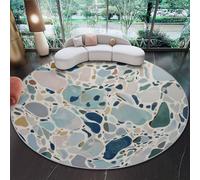 Tapis Rond 120 cm Flanelle Douce Tapis, Mélancolie Couleur Crème Formes Géométriques Blocs Circulaire Salon Chambre Imprimé Antidérapant Intérieur Tapis de Décoration, Beige