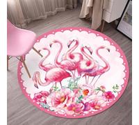 Tapis Rond 120 cm Fleur Rose Flamingo Tapis Salon Chambre Résistant aux Taches Antidérapant Lavable Décoration pour la Maison pour Jardin Terrasse Décoratif