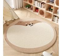 Tapis Rond 120 cm Lavable en Machine Modèle Khaki Microfibre Moquette Doux Lavable en Machine,Confortable Tapis Salon Rond Antidérapant