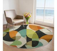 Tapis Rond 120 cm Lavable Machine, Moderne Milieu du Siècle Moquette Antidérapante Poil Bas Multicolore, Motif Géométrique Vague Bloc De Couleur Doux pour Salon, Chambre, Cuisine, Nursery, Bureau