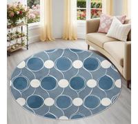Tapis Rond 120 cm, Minimalisme Moderne Bleu Cercles Lignes Lavable et Antidérapant, Tapis de Sol Doux pour Chambre, Salon Cheminée et Salle de Jeux, Décoration Intérieure
