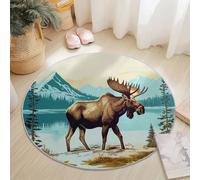 Tapis Rond 120 Cm - Nature Élans Pins Brun, Microfibre Douce, Lavable, Décoration De Sol Rétro pour Salon Bureau Entrée Entrée/Hall D’Entrée
