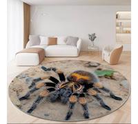Tapis Rond 120 cm pour Chambre à Coucher Salle à Manger Chambre d'enfant, Animal Gros Plan Araignée Flanelle Rond Tapis Doux Résistant, Brun Lavable Antidérapant