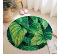 Tapis Rond 120 cm pour Chambre à Coucher Salle à Manger Chambre d'enfant, Réaliste Feuilles Gouttes d'eau Flanelle Rond Tapis Doux Résistant, Vert Lavable Antidérapant
