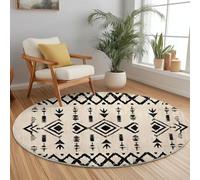 Tapis Rond 120 cm pour Salon, Tapis Éléments Géométriques Bohèmes Peints À La Main Imprimé Lavable en Machine, Antidérapant pour Salle à Manger Chambre d’Enfant Nurserie - Beige