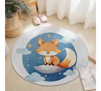 Tapis Rond 120 Cm - Rêve Renard Nuages Couleur Orange, Microfibre Douce, Lavable, Décoration De Sol Rétro pour Salon Bureau Entrée Entrée/Hall D’Entrée