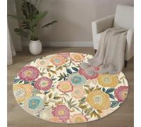 Tapis Rond 120 Cm, Tapis Fleurs Abstraites Lavable en Machine pour Salon, Antidérapant Moquette Style Chaleureux Et Guérisseur pour Salle À Manger, Chambre D’Enfant, Nurserie Couleurs Mélangées