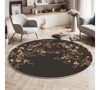 Tapis Rond 120 Cm, Tapis Fleurs Et Branches Traditionnelles Plantes Chinoises Lavable Machine Pour Salon - Antidérapant Moquette Chaleureux Guérisseur Pour Salle Manger Chambre Nurserie, Noir Or