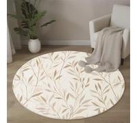 Tapis Rond 120 Cm, Tapis Motif Feuille Saule Lavable en Machine pour Salon, Antidérapant Moquette Motif Botanique Simple pour Salle À Manger, Chambre D’Enfant, Nurserie Blanc