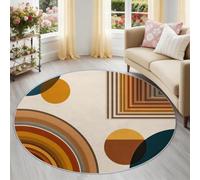 Tapis Rond 120 cm Vintage Bohème Orange Vert Arches Cercles Rayures Tapis Rond, Doux, Antidérapant, Lavable - Convient pour Chambre à Coucher, Entrée, Salle à Manger, Dortoir Familial Studio de Design