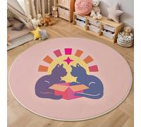 Tapis Rond 120cm Minimalisme Chat Silhouette Salon Rug Lavable en Machine Tapis Chambre Adulte, Doux Abstrait Animaux Soleil Descente De Lit Antidérapant Decoration Chambrel, Rose