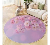 Tapis Rond 120cm pour Salon Cerisiers En Pleine Floraison Tapis à Poils Courts Douce Rêveur Et Romantique Lavable, Antidérapant pour Chambre à Coucher, Salle D'étude Et Chambres d'enfants, Rose