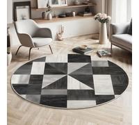 Tapis Rond 120cm, Tapis Style patchwork géométrique Rectangles et triangles Lavable en Machine pour Salon - Antidérapant Moquette Et Guérisseur pour Salle À Manger Chambre Nurserie, Noir et blanc