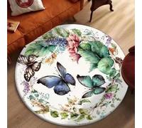 Tapis Rond 140 cm de Diamètre Papillon Vert Doux Chaleureux Antidérapant