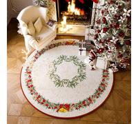 Tapis Rond 140 cm de Diamètre Rouge Vert Doux Chaleureux Antidérapant