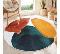 Tapis Rond 140 cm de Diamètre Vert Jaune Confortable Tapis Salon Rond Antidérapant Lavable,Moquette décoratifs de Mode,pour Chambre ou Couloir, Doux et Chaleureux