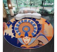 Tapis Rond 140 cm - Lavable en Machine - Coloré Tapis de Sol antidérapant et Doux - Motif Abstrait Géométrique Motifs Lignes - pour Chambre à Coucher, Salle à Manger Chambre d'enfant