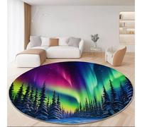 Tapis Rond 140 cm, Nature Aurore Pins Neige Motif - Confectionné en Flanelle Et Polyester, Confortable Lavable Anti-Dérapant Résistant À La Décoloration Coloré Tapis Et Usage Quotidien