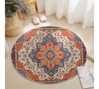 Tapis Rond 150 Cm Classique Européen Floral Bohème - Confectionné en Flanelle Et Polyester, Confortable, Lavable, Anti-Dérapant, Résistant À La Décoloration Et Usage Quotidien Rouge