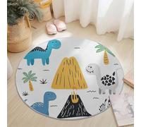 Tapis Rond 150 Cm Dessin Animé Dinosaure Volcan Bleu - Ultra-Doux en Laine Fine Et Polyester, Antidérapant, Facile À Nettoyer, Résistant À L’Usure, Design Élégant Et Durable