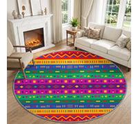 Tapis Rond 150 cm Ethnicité Art Tapis Doux Chaleureux Antidérapant | Texture Traditionnelle Géométrique Tapis à Poils Courts Antidérapant, Doux Tapis pour Chambre à Coucher, Chambre D'enfant