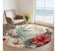 Tapis Rond 150 cm Flanelle Douce Tapis, Rétro Tropical Feuille De Palmier Circulaire Salon Chambre Imprimé Antidérapant Intérieur Tapis de Décoration, Vert