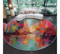 Tapis Rond 150 Cm Impressionnisme Aplats De Couleur Lignes Tapis De Salon Lavable en Machine, Doux Antidérapant Moquette De Sol en Flanelle pour Chambre & Cuisine - Rouge
