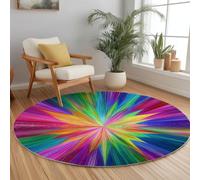 Tapis Rond 150 cm Lavable Machine, Moquette Antidérapante Poil Bas Esthétique Illusion 3D, Lignes Couleurs Arc en ciel pour Salon Chambre Salle à Manger Nursery Dortoir Enfants, Tapis de Jeu Bureau