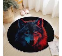 Tapis Rond 150 cm, Mystérieux Portrait De Loup Tapis de Sol à Poils Courts Antidérapant Noir, pour Chambre Cuisine Balcon Terrasse Salon Salle à Manger Intérieur Extérieur