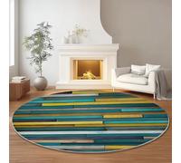 Tapis Rond 150 cm pour Chambre à Coucher Salle à Manger Chambre d'enfant, Abstrait Lignes Planche De Bois Flanelle Rond Tapis Doux Résistant, Vert Jaune Lavable Antidérapant