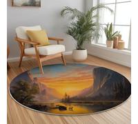 Tapis Rond 150 cm pour Chambre à Coucher Salle à Manger Chambre d'enfant, Paysage Coucher De Soleil Vallée Flanelle Rond Tapis Doux Résistant, Brun Lavable Antidérapant
