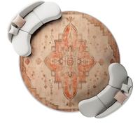 Tapis Rond 150 cm pour Salon - Texture Traditionnelle Antique Et Géométrique Motifs Lavable en Machine, Antidérapant Tapis Imprimé pour Salle à Manger Chambre d’Enfant Nurserie, Couleur Orange