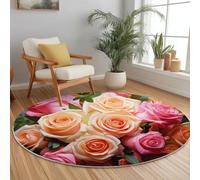 Tapis Rond 150 Cm Romance Roses Bouquet Rose - Ultra-Doux en Laine Fine Et Polyester, Antidérapant, Facile À Nettoyer, Résistant À L’Usure, Design Élégant Et Durable