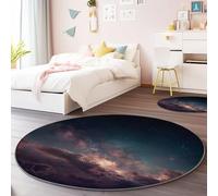 Tapis Rond 150 cm Sombre Salon Chambre Rug Modèle De Corps Célestes, Style Naturel Lavable en Machine Tapis Doux Description, Antidérapant Descente de Lit Décoration Chambre Enfant Bébé