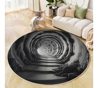 Tapis Rond 150cm, Espace Futur Fantastique Lavable Antidérapant Pliable Noir Blanc Tapis, Doux et Moelleux Tunnel Cercles Concentriques Imprimé Carpette pour Salon Chambre Chambre d'enfant
