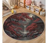 Tapis Rond 150cm, Mangroves Architecture Imprimé Décoration Antidérapant Rouge Peinture De Paysage De Style Japonais Tapis de Sol, pour Salon Chambre Cuisine Balcon Salle à Manger - Facile À Nettoyer