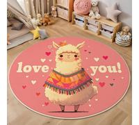 Tapis Rond 150cm, Mignon Dessin Animé Lavable Antidérapant Pliable Rose Tapis, Doux et Moelleux Alpaga en Forme De Cœur Imprimé Carpette pour Salon Chambre Chambre d'enfant Salle à Manger