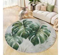 Tapis Rond 150cm, Monstera Deliciosa Tachetée Imprimé Décoration Antidérapant Vert Aquarelle Plantes Tropicales Tapis de Sol, pour Salon Chambre Cuisine Balcon Salle à Manger - Facile À Nettoyer